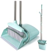 XXXFLOWER Broom and Dustpan Set with Cleaning Teeth, 55" Long Handle Indoor Sweeping Combo for Ho...