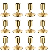 Romadedi Gold Candlestick Candle Holders for Taper, 12 PCS Gold Brass Color Candle Stick Candle H...