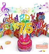 Gumry 75TH Musical Birthday PopUp Card, Blowable LED Light Candle 3D Cards with Song 'Happy', App...