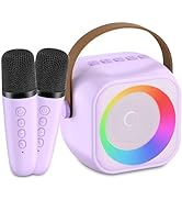 Mini Karaoke Machine for Kids Age 3, 4, 5,6, 7+ Bluetooth Speaker with 2 Wireless Microphone & LE...