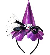 TIIZIISII Halloween Witch Hat Headband Purple Bow Spider Hairband | Spooky witch costume headwear...
