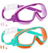 HIKOTEY 2 Pack Kids Swim Goggles, Leakproof Anti-Fog UV Protection Wide View Goggles for Boys Gir...