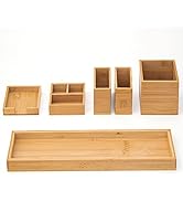 ROCDEER Bamboo Vanity Tray, 6-Piece Bathroom Countertop Vanity Tray Set, Makeup Kitchen Desk Orga...