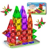 80PCS Mini Magnetic Tiles, Diamond Pattern Travel Magnetic Tiles Building Set with Case, Construc...