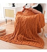 Vessia Cable Knitted Throw Blanket for Couch, Warm and Fuzzy Cream Chunky Knit Throw Blanket, Sof...