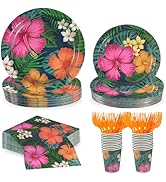 120 Pcs Tropical Hawaiian Aloha Party Supplies, 9 Inch &amp; 7 Inch luau Party Paper Plates with Part...