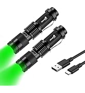 ULTRAFIRE Rechargeable Mini Green Light Flashlight, Zoomable Single Mode Tactical LED Green Flash...
