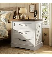 AODK 24 Inch Farmhouse Nightstands with Charging Station, Bedside Tables with Three Drawers, Bed ...