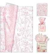 LIAPAWPAW Floral Bird Tissue Paper Bulk, Vintage Pink and White Flower Tissue Paper for Gift Bags...