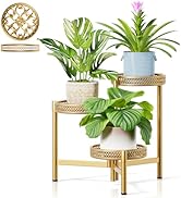 NQW Metal Plant Stand Indoor Outdoor, 3 Tier Corner Plant Shelf for Multiple Plants, Gold Tiered ...