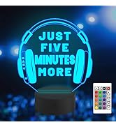 Attivolife Just Five Minutes More Night Light, Headphone Graphic Video Games Gamer Room Decor, Fu...
