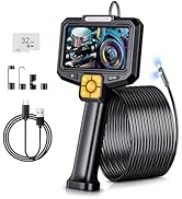 5" Dual-View Handle Endoscope Camera,2MP Front&amp;Side Lens,IP67 Waterproof 5M Semi-Rigid Cable,360°...