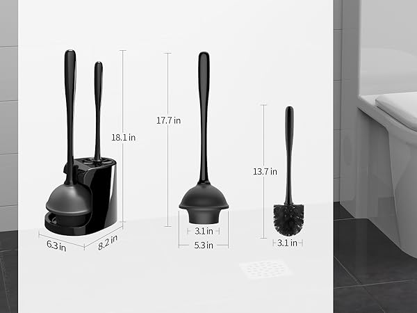 MR.SIGA Toilet Plunger and Bowl Brush Combo for Bathroom Cleaning, Black