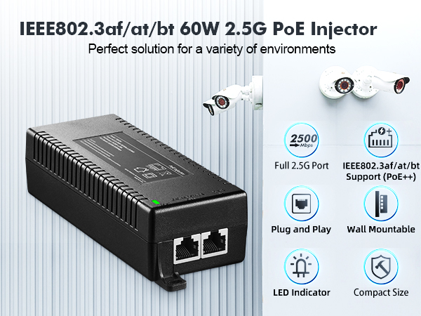 60W 2.5G PoE Injector