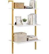 Giantex Ladder Shelf, 3-Tier Wood Wall Mounted Bookshelf with Metal Frame, Modern Open Storage Ra...