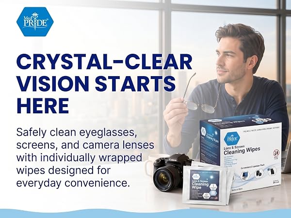 Lens and Screen Cleaning Wipes for Eyeglasses, Touch Screens, Cameras, Anti-Fog,