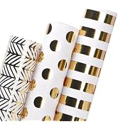 Ribbli Birthday Wrapping Paper White and Gold Gift Wrapping Paper for Christmas Mini Roll, 3 Roll...