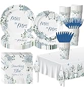 145 Pcs Something Blue Before I Do Bridal Shower Decorations Dusty Blue Floral Disposable Paper P...