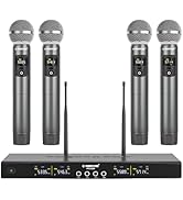 Phenyx Pro Wireless Microphone System, Metal Wireless Mic Set with 4 Cordless Mics, 4x25 UHF Adju...