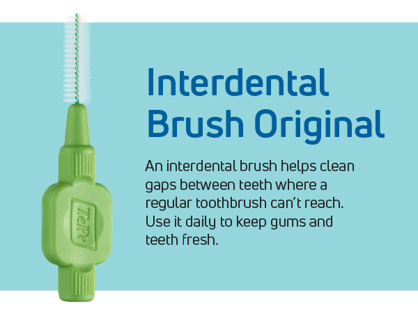 An interdental gum brush. Text reads: Interdental brush original. 