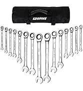 Egofine 15-piece SAE Ratcheting Wrench Set, SAE 1/4" to 1" Chrome Vanadium Steel, 12-Point Ratche...