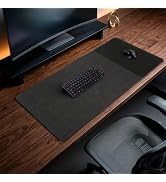 HAUTOCO Cork Desk Mat 36''x17'', Distressed PU Leather &amp; Cloth Desk Pad | Waterproof, Non-Slip, S...