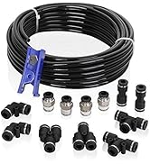 Hromee Air Line Tubing Kit, 1/4 Inch (6.35MM) OD x 32.8 Feet Polyurethane PU Tube and Push to Con...