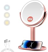 MIYADIVA Makeup Mirror with Lights,20X Magnifying Mirror with Light and Touch Switch, 2-Sided Van...