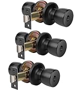 DSJJBLL Passage Door Knob,Privacy Locking Bedroom with Lock Bathroom Standard Ball Matte Black Ro...