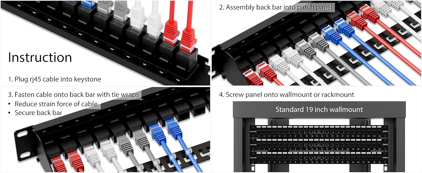 24 Port RJ45 Through Coupler 1U Cat6 Patch Panel