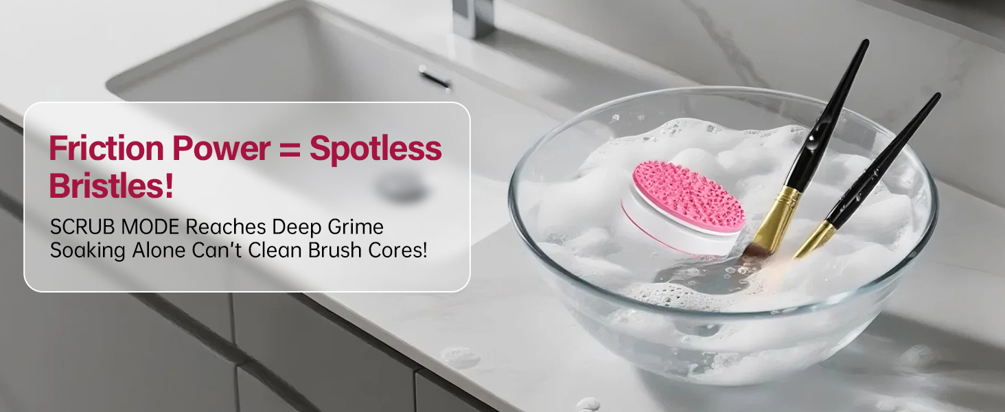 Powerful friction technology removes 98% of makeup residue while being gentle on bristles