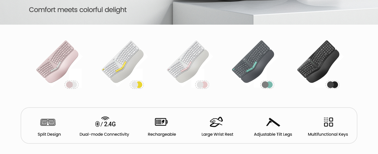 Split Keyboard with Cushioned Wrist Rest