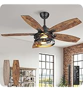 42 Inch Farmhouse Ceiling Fan with Lights and Remote, Timer, Dual Finish 5 Blades (Rustic Brown a...