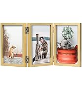 TOFOREVO 4x6 3 Picture Frame Triple Wooden Hinged Photo Frame Definition Glass Stand Vertically o...
