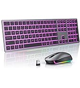 Backlit Wireless Keyboard and Mouse, PEIOUS 7 Color Light Up Mouse and Keyboard, Full Size Rechar...