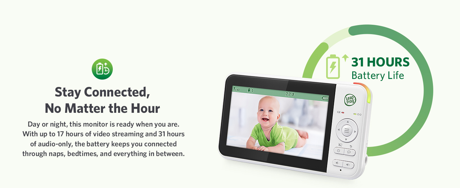 LeapFrog LeapView 360 baby monitor 31 hour audio battery infrared night vision rechargeable