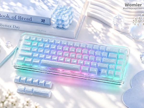 Shine through Keycaps Set OEM Profile, Cute Custom Keycaps, Jelly Keycaps, Clear Cute Keycaps