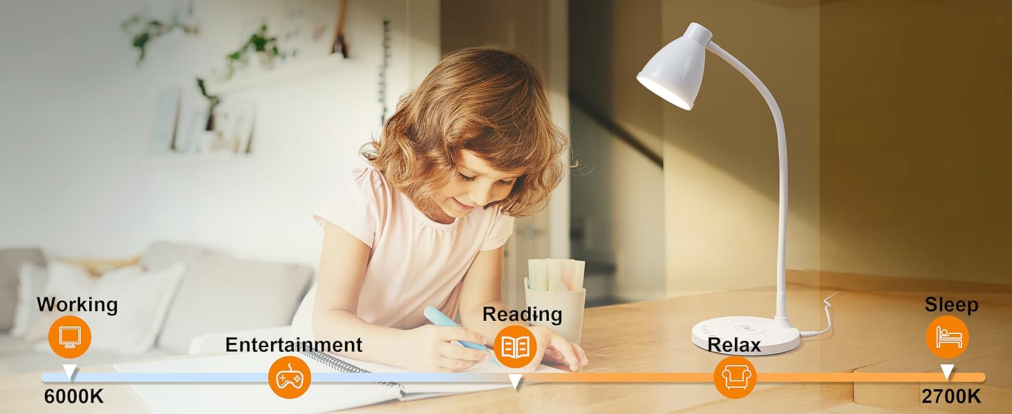 Desk Lamp for Home Office LED Desk Light USB Charging Ports Bedside Table Lamp for College Dorm Room