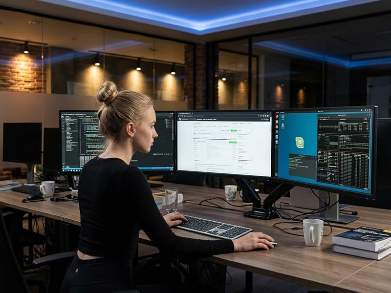 A clean modern desk surface with a minimalist workspace setup and soft natural lighting from a nearb