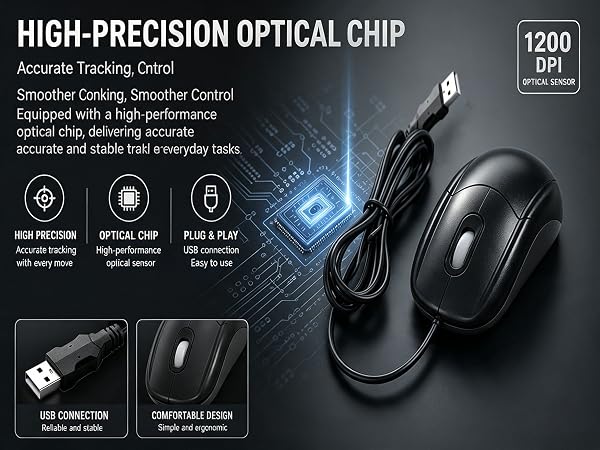 USB Wired Office Mouse with Extra Long Cable