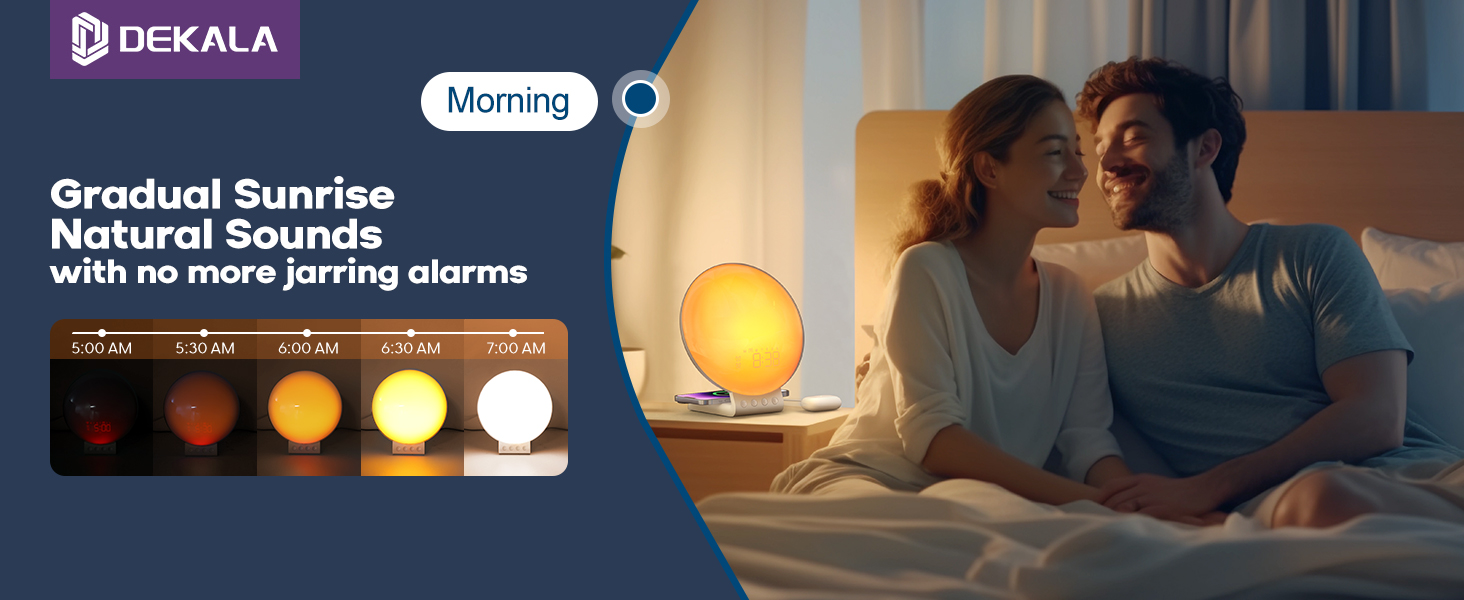 Sunrise alarm clock with wireless charging white noise sleep sound machine nursery night light