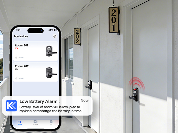 App notifies when battery <20%, keypad flashes red