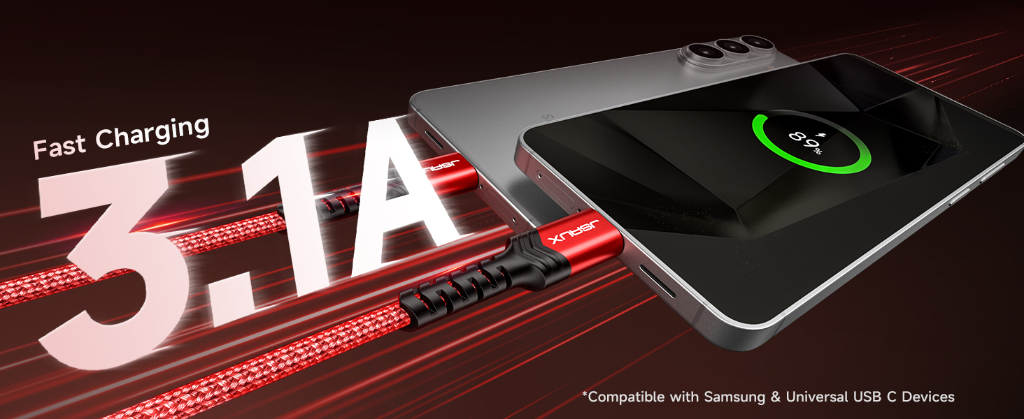 JSAUX USB C Cable: 3.1A fast charging for Samsung and universal USB C devices.