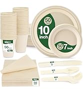 Biaredy Compostable Paper Plates and Napkins Cups (Serve 50) Disposable Heavy Duty Dinner Dessert...