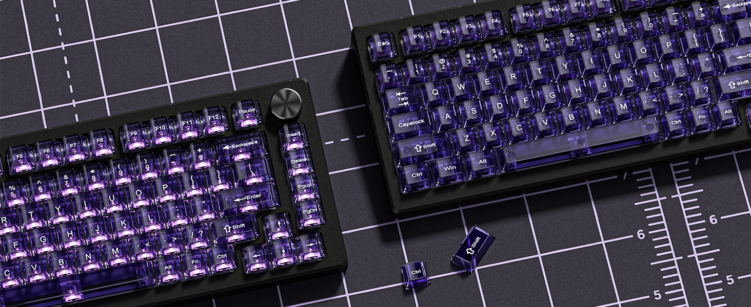 Purple Clear Keyboard keycaps,Transparent keycaps 60% 75% Ceramic Jelly Key caps Set Shine Through