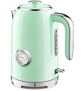 KitchMix Electric Kettle,1.7L Stainless Steel Tea Kettle with Thermometer,1500W Cordless Water Bo...