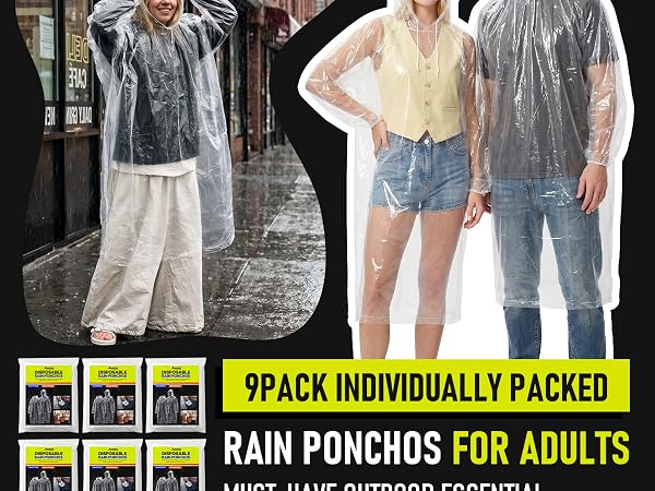 Family pack of clear ponchos for adults and kids, ideal for Disney theme park.