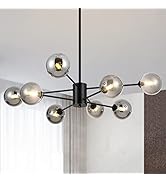 Yasince Modern Large Glass Globe Chandeliers with Glass Shade, 8-Light Black Sputnik Pendant Ligh...