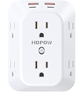 HOPOW Outlet Extender Surge Protector, 6 Outlet Splitter with 4 USB Ports (2 USB C), USB Wall Cha...