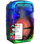 Crystal Clear Sound, Bright Party Lights, Portable &amp; Easy to Use | 8" Rechargeable Bluetooth PA K...